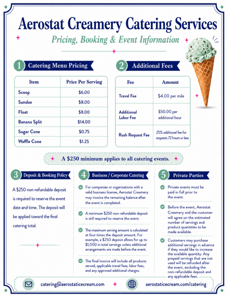 Catering pricing flyer. Pricing info listed seperatley.